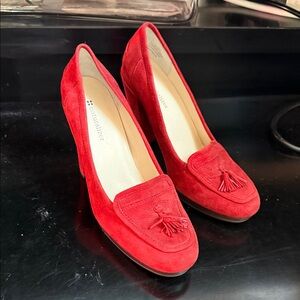 Naturalizer Red Suede Tassel Block Heels